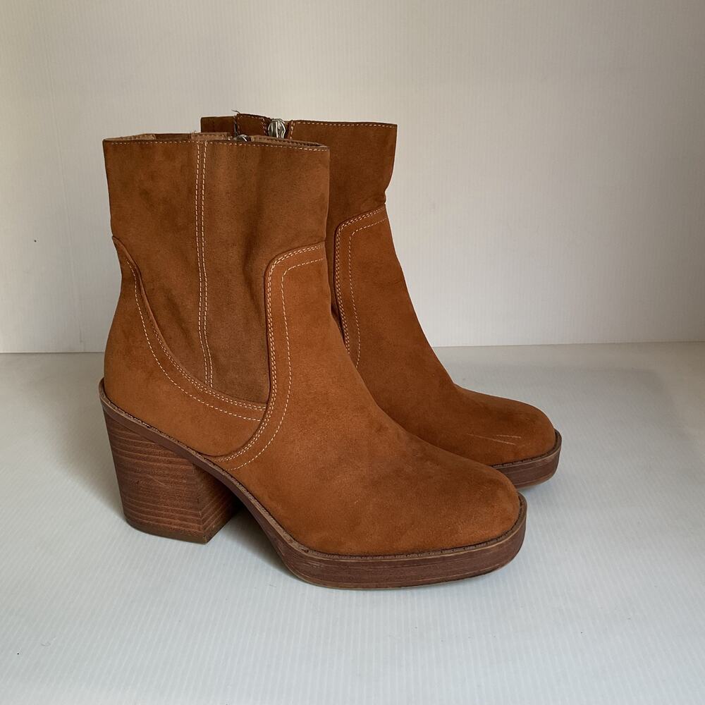 Universal Thread Brown Platform Block Heel Ankle Boots Women’s Size 8 Faux Suede - Picture 4 of 10